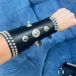 Black metal handmade adjustable studded leather arm cuffs Vintage steampunk